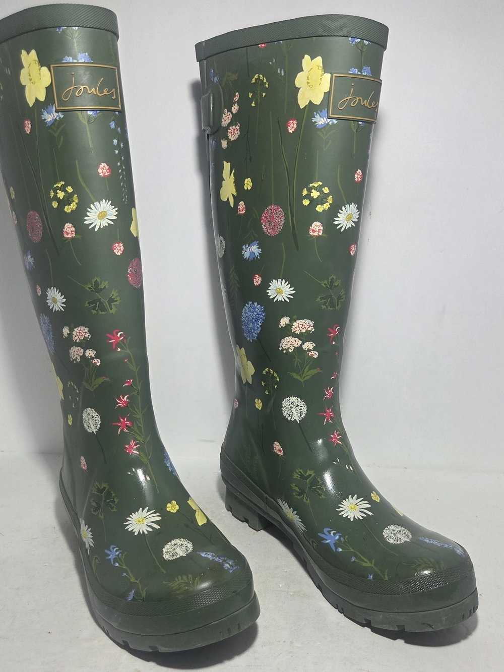 Joules Women's Field Welly Floral Print Rain Boots Green Size US 6 UK 4 EU 37
